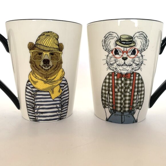 Lot of Two Hipster Coffee Tea Mugs Mouse Bear Signature Housewares Stoneware - Picture 2 of 7